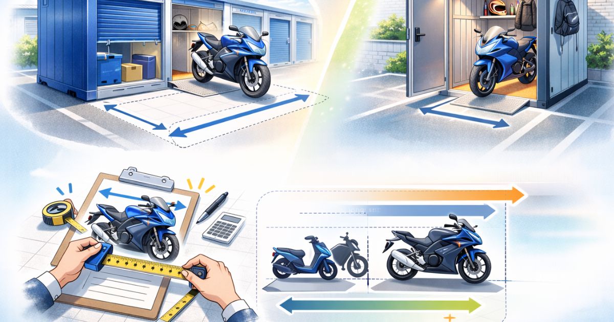 ハローストレージでバイク保管する際のサイズ確認イメージ