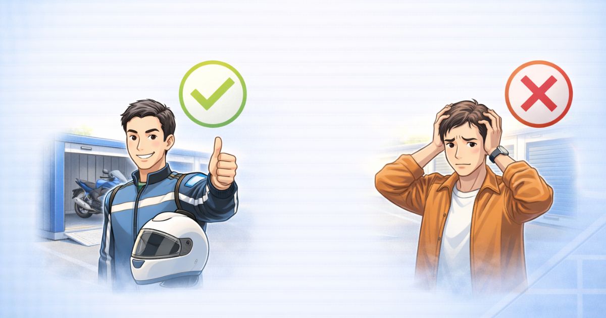 ハローストレージのバイク保管の向き不向きを比較するイメージ