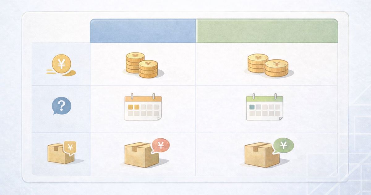 minikuraとサマリーポケットの料金・最低保管期間・早期取り出し料金を比較したイメージ