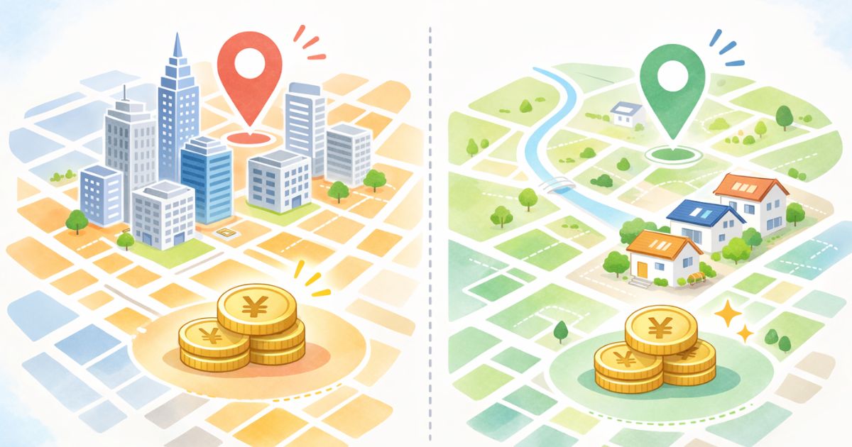 トランクルーム料金のエリア差 都市部と郊外の比較イメージ