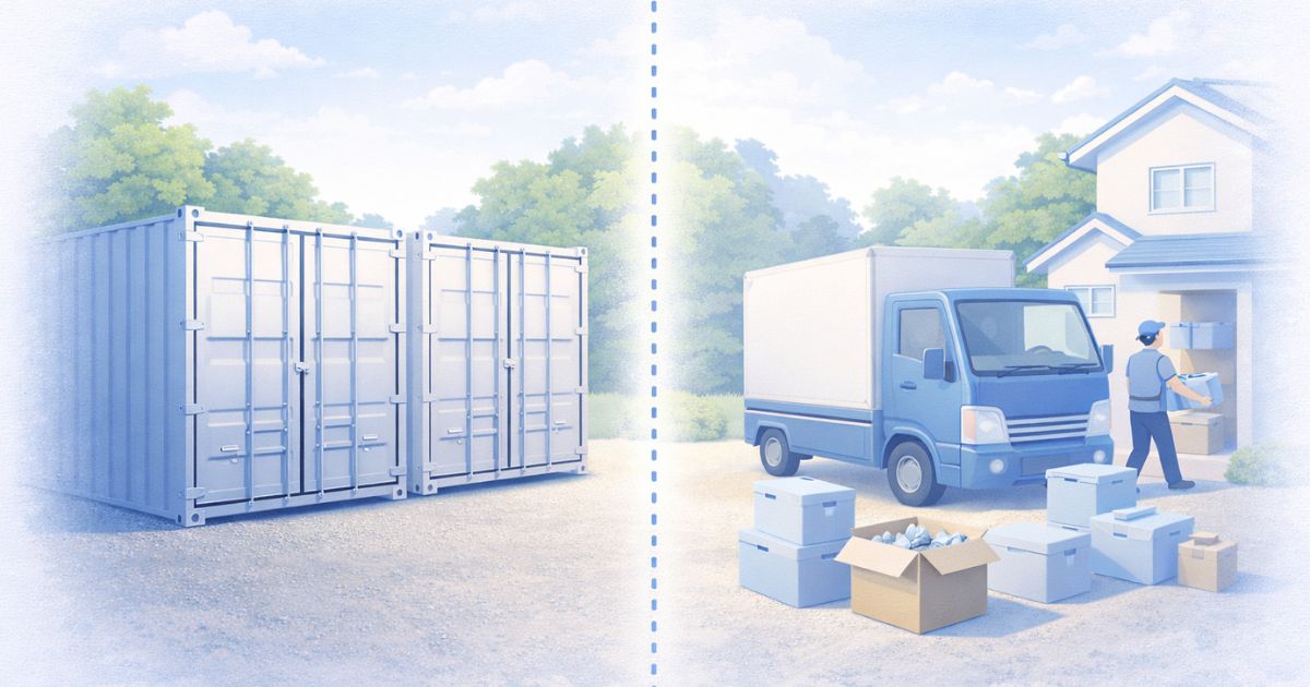 屋外型トランクルームと宅配型トランクルームの比較イメージ