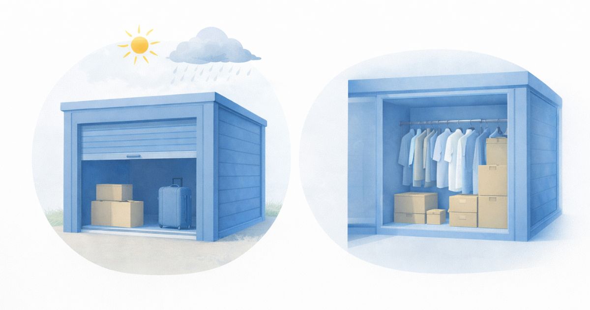 屋外型トランクルームと宅配型トランクルームの保管環境の違いイメージ