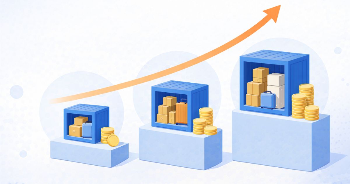 トランクルームのサイズと料金の関係イメージ