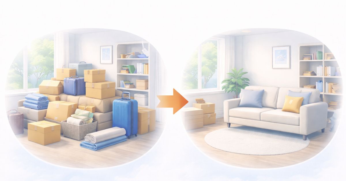 トランクルームで部屋がすっきりしたイメージ