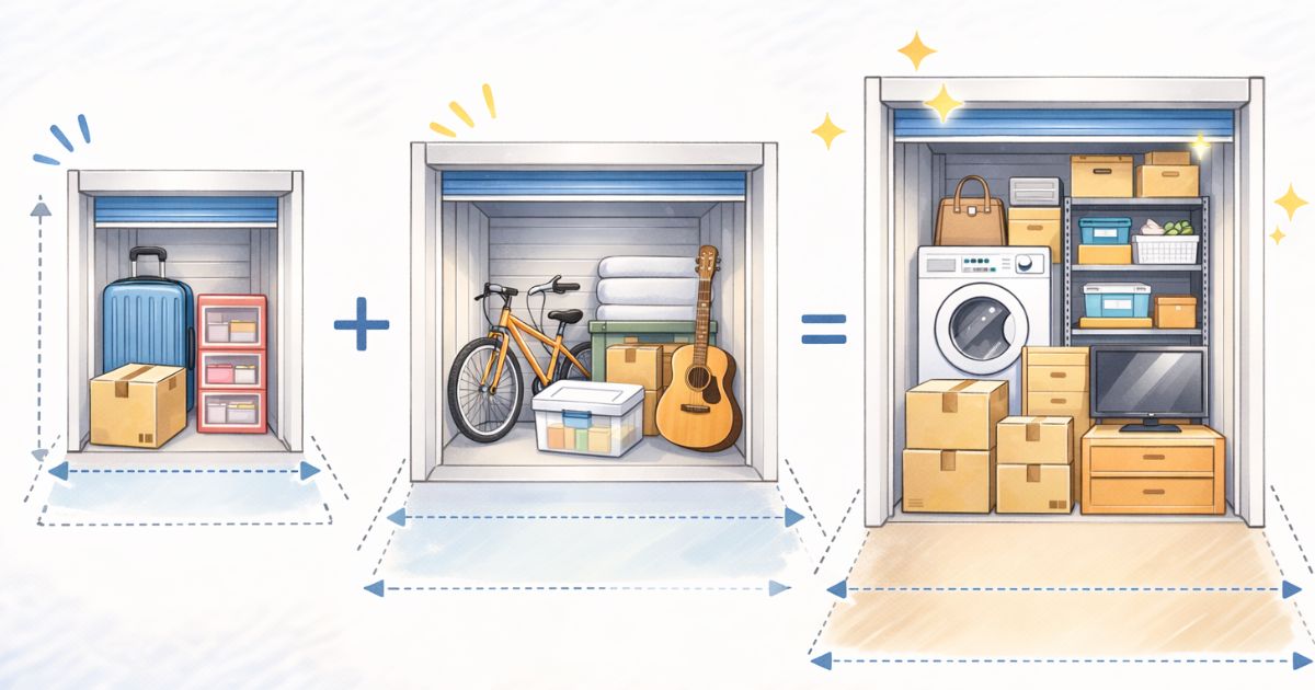 トランクルームサイズ目安 0.5畳 1畳 2畳の比較イメージ