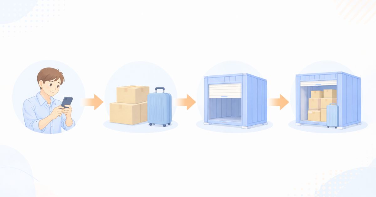 トランクルームの契約の流れを一覧で確認しているイメージ