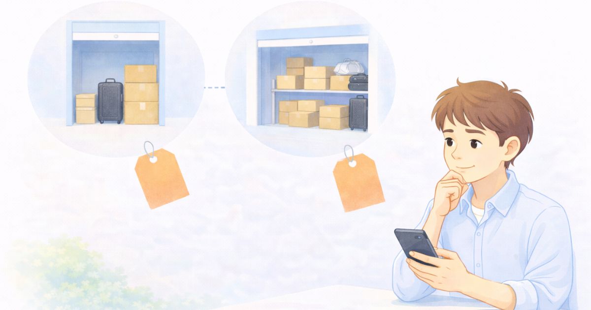 トランクルームのサイズや防犯を比較しながら選んでいるイメージ