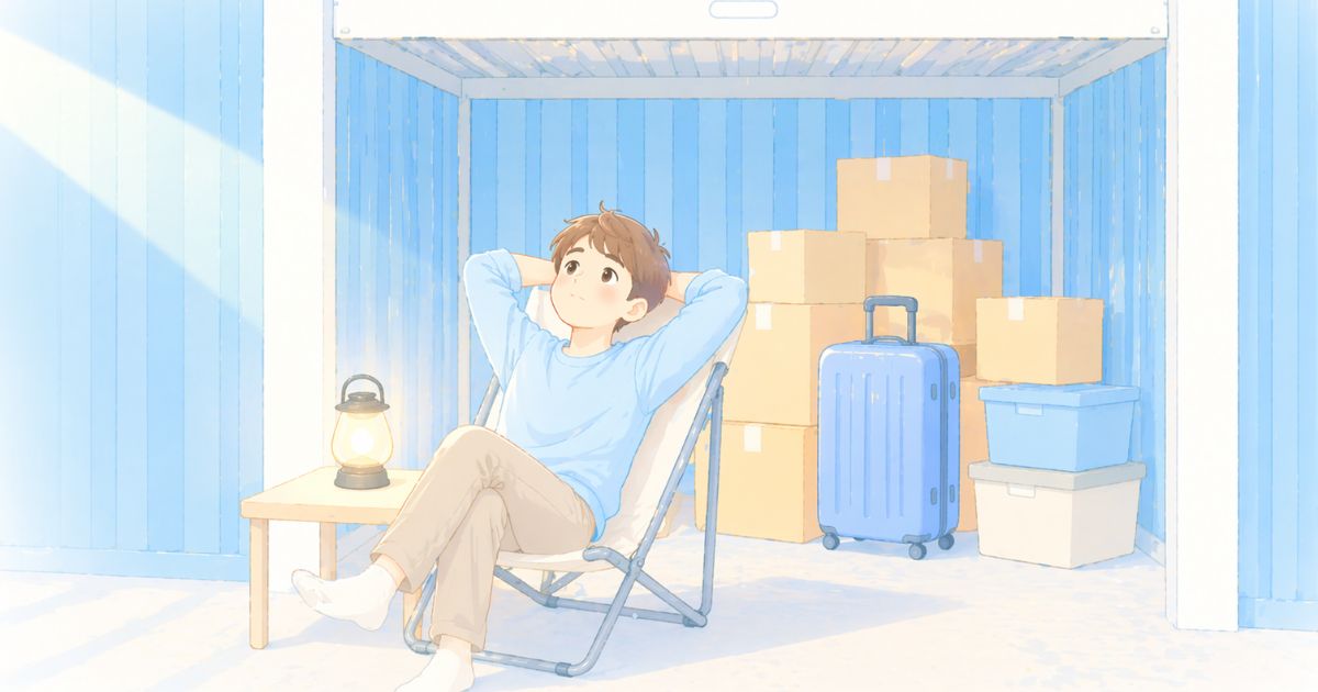 トランクルーム内で休もうか迷っている人のイメージ