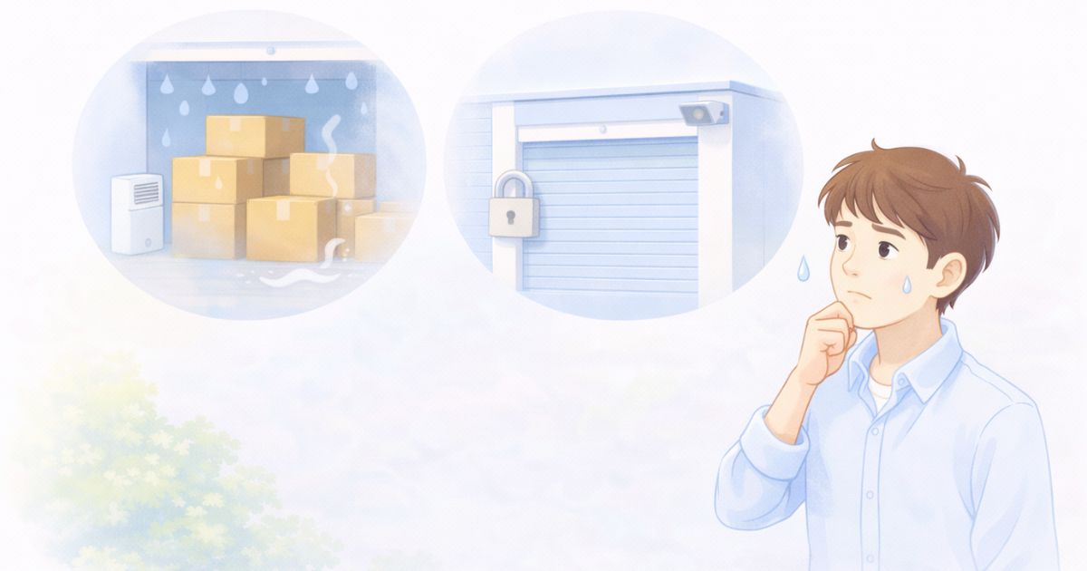 屋外型トランクルームで湿気や防犯面を気にしているイメージ