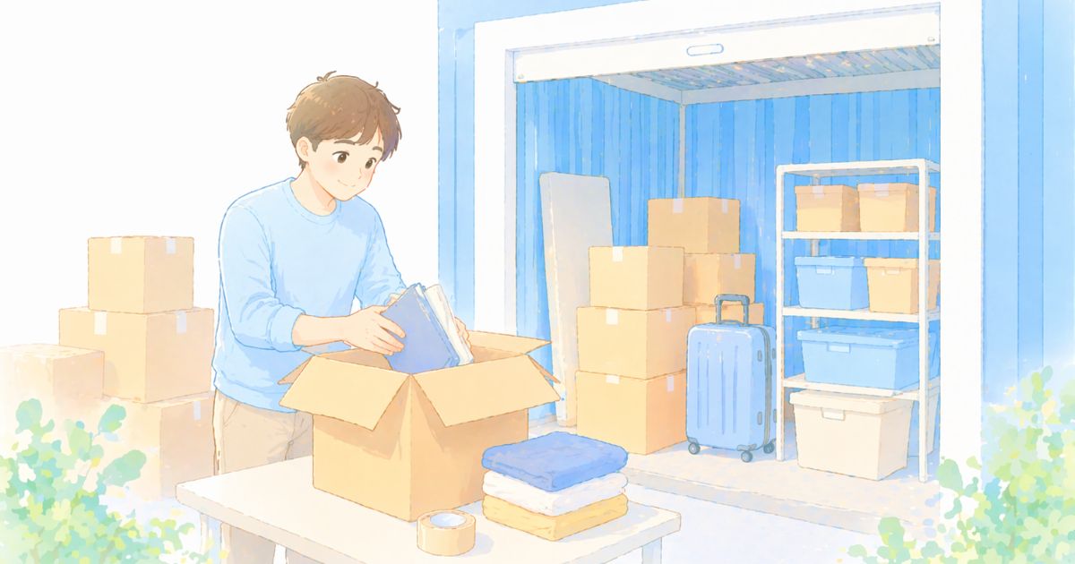 荷物を整理してトランクルームに収納しているイメージ