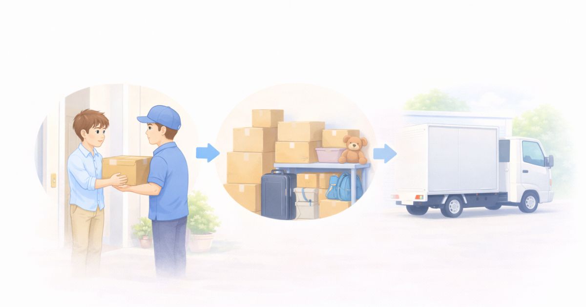 段ボール中心で荷物を預ける宅配型トランクルームのイメージ