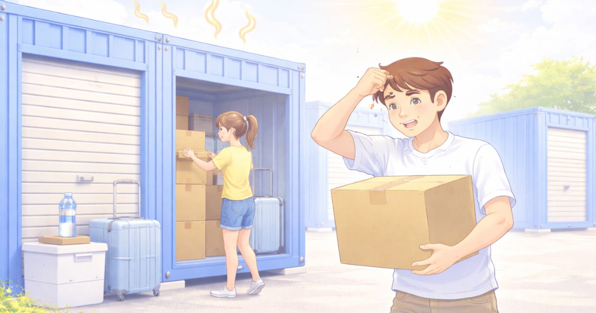 屋外型トランクルームで荷物を出し入れしている様子