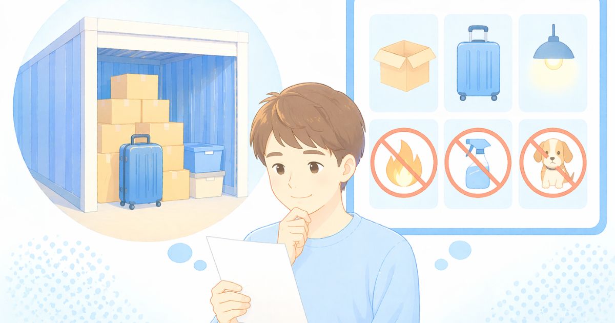 トランクルームの利用ルールや注意点を確認しているイメージ