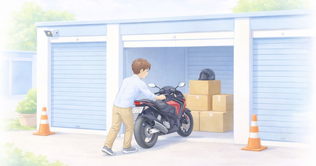 屋外型トランクルームにバイクを保管しているイメージ