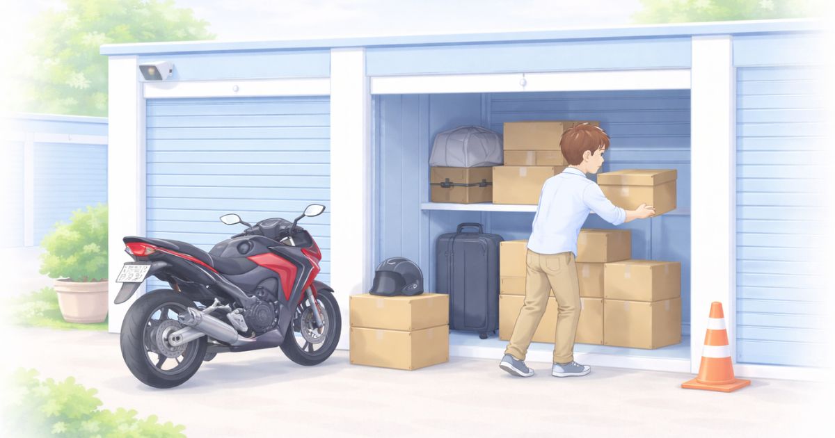 バイクをそのままコンテナに入れている屋外型トランクルームのイメージ
