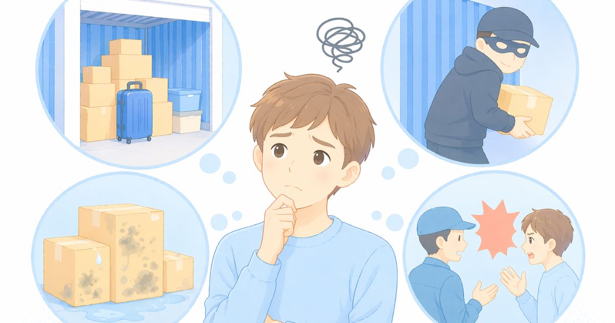 トランクルームでの契約違反やトラブルを心配しているイメージ