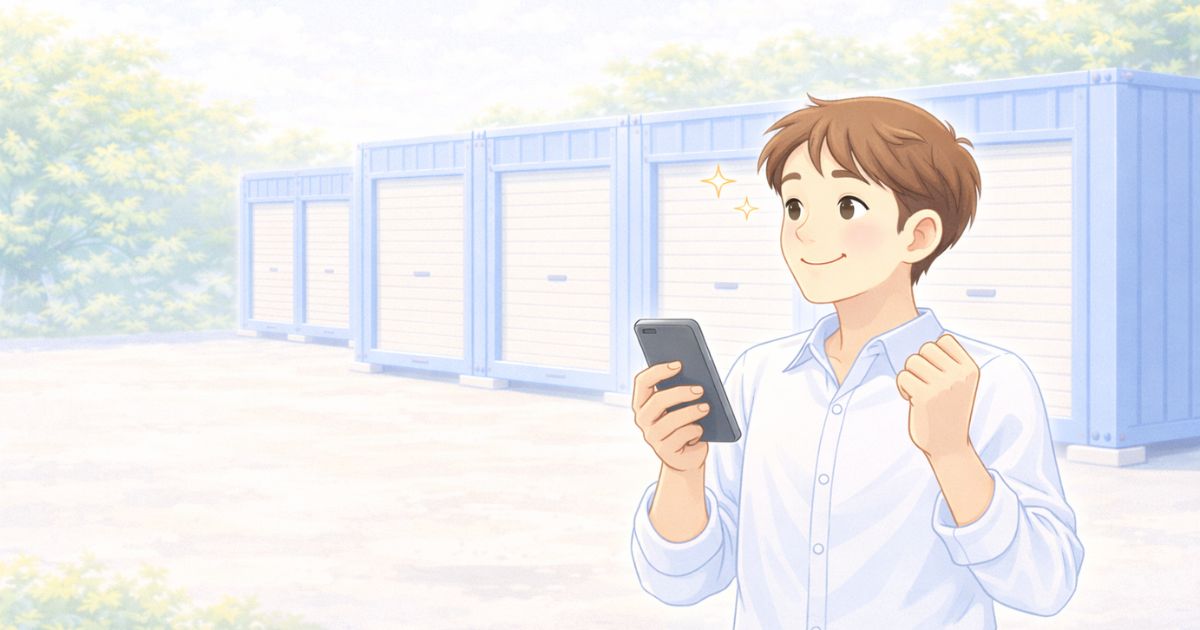 屋外型トランクルームを納得して選んでいる様子