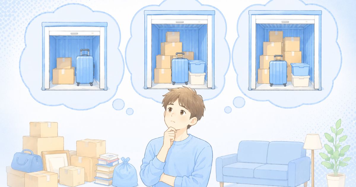 トランクルームのサイズ選びで迷っている人のイメージ