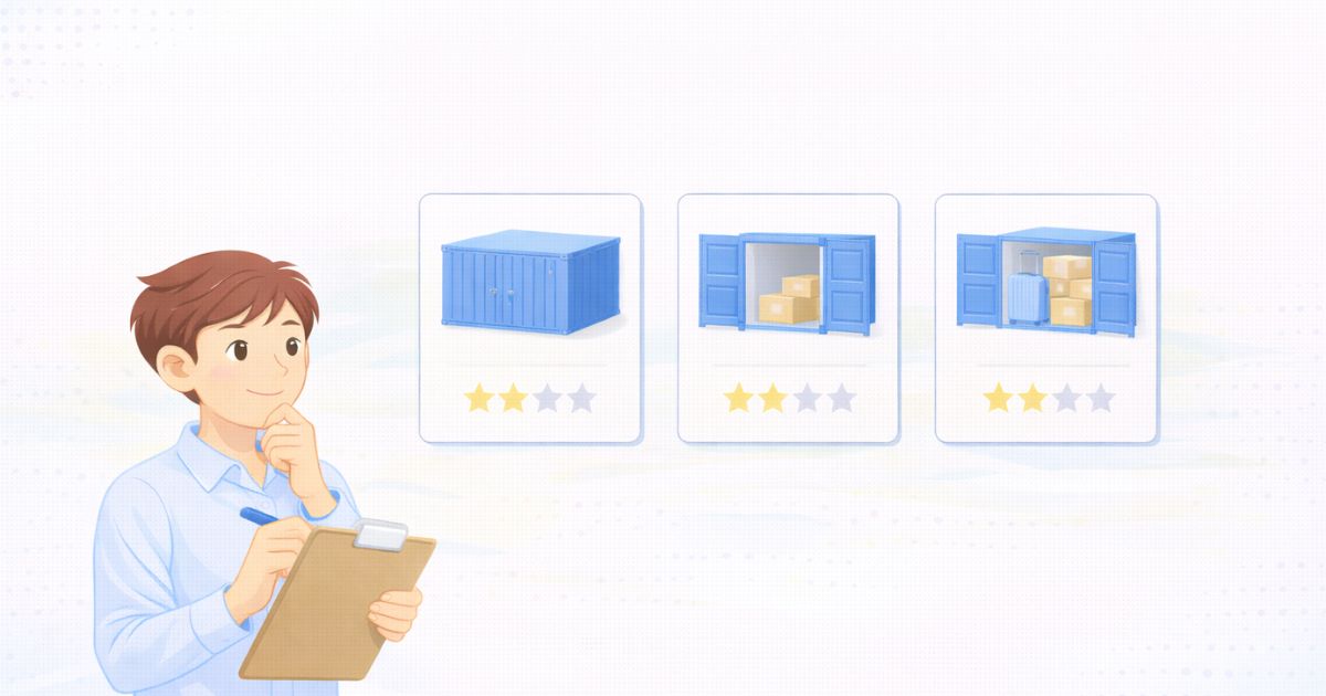 トランクルームのサービスごとの違いを比較しているイメージ